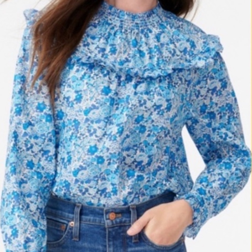 J.CREW Smocked Neck Top, Liberty Elysian Blue Floral M